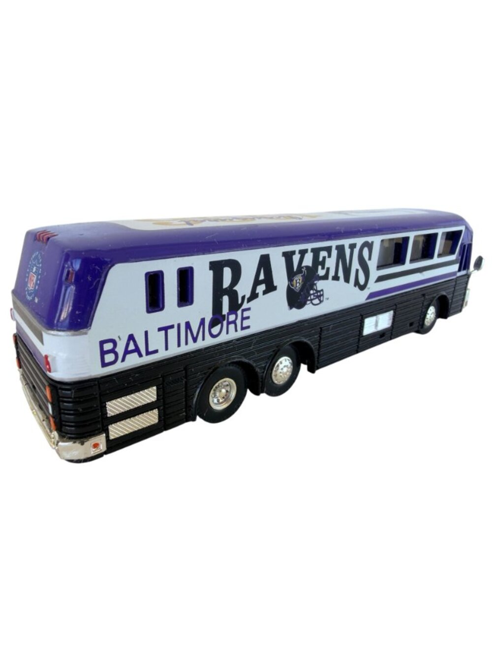 Vtg White Rose Baltimore Ravens 1993 Diecast Team Tour Bus 1:64 Purple White - Picture 3 of 10